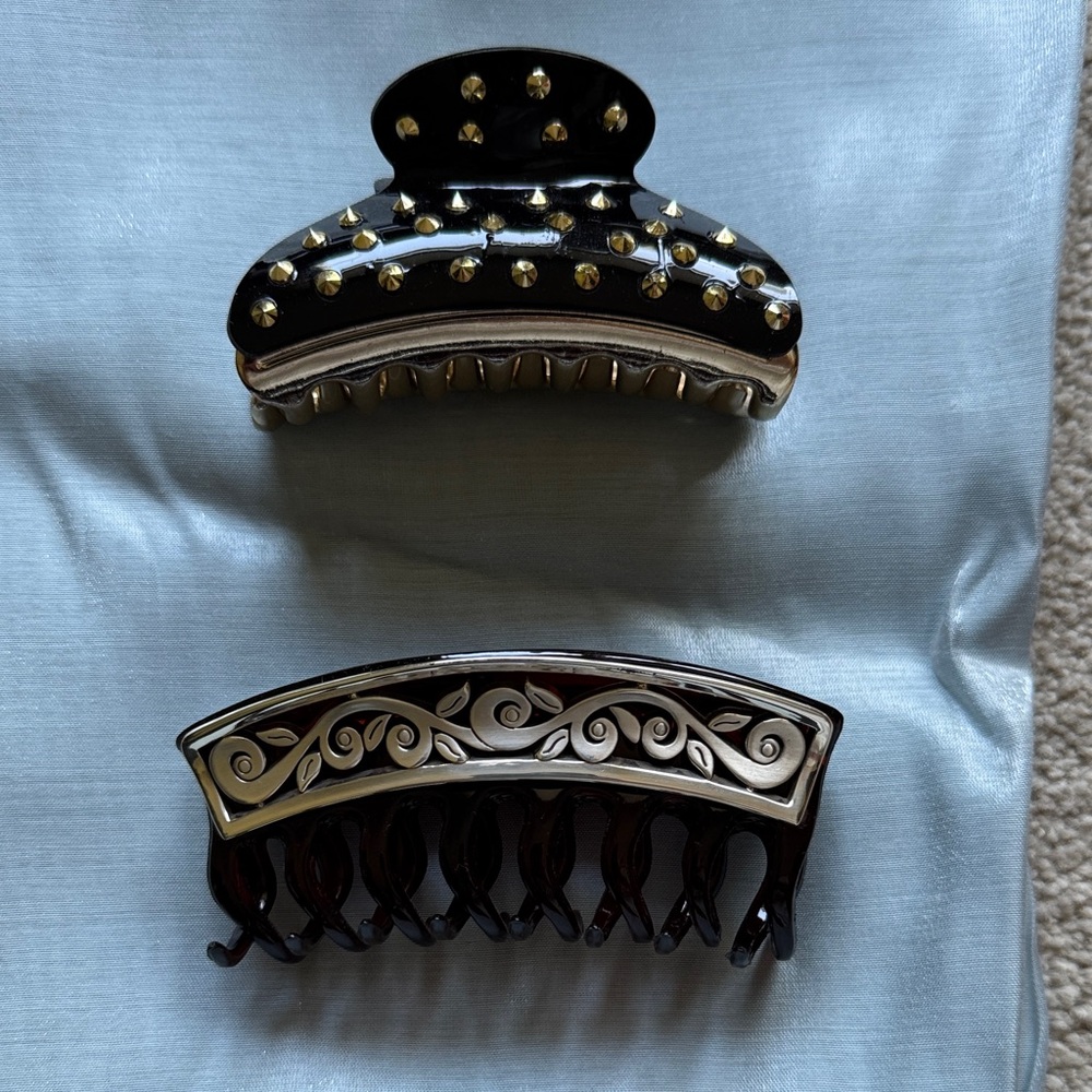 Black and Gold Decorative Hair Claw Clip Set - Women Accessories